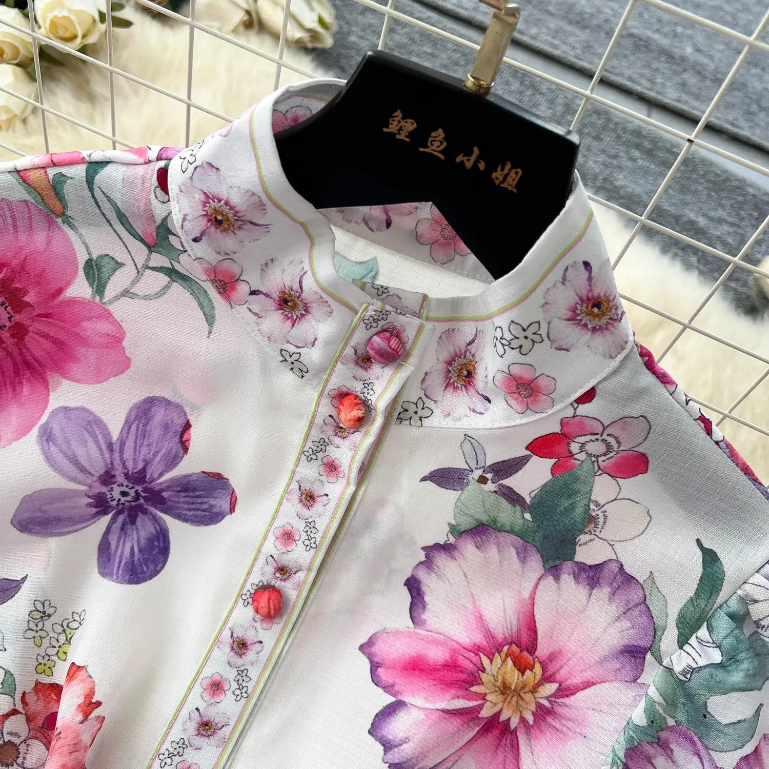 Runway 2025 Spring Summer Floral Print Long Shirt Dress Womens Turtleneck Lantern Sleeve Print Belt Casual Holiday Dress Female 250728