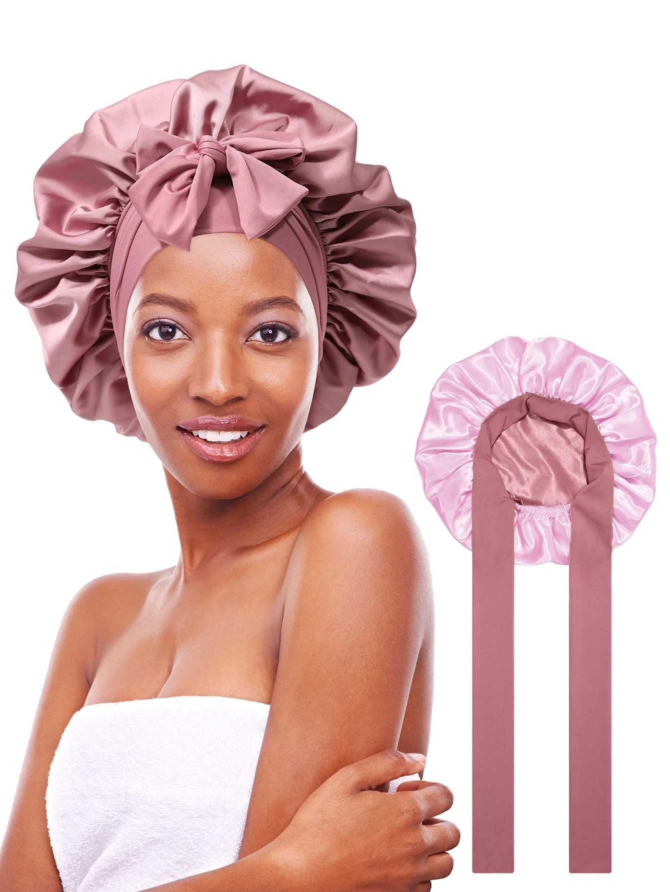 Long Silk Bonnet For Sleeping With Wide Elastic Band Comfortable Head Cover For Night Sleep Hair Care Women Long Hair Curly Z250808