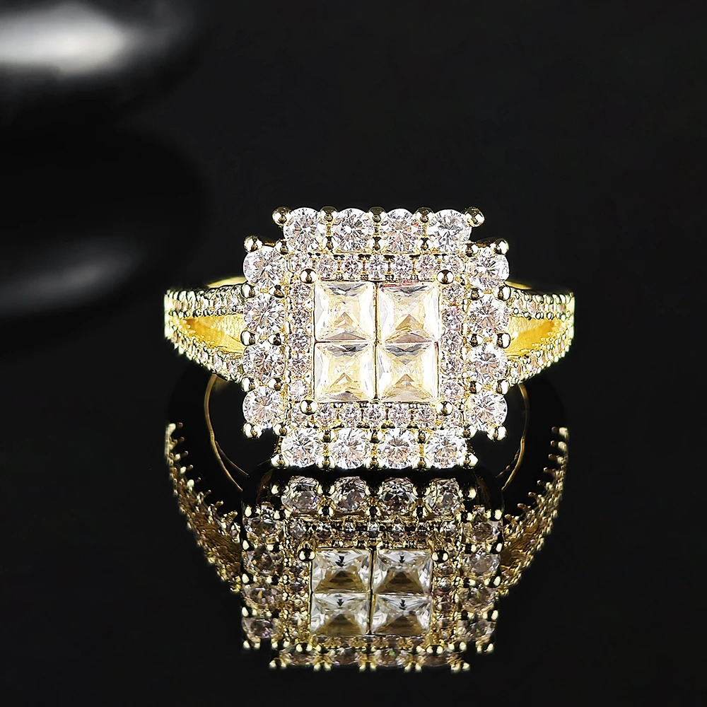 Gorgeous Square Shape Women Ring Full Bling Iced Out Micro Pave Crystal Zircon Bridal Ring Wedding Engagement Ring R5474 250717