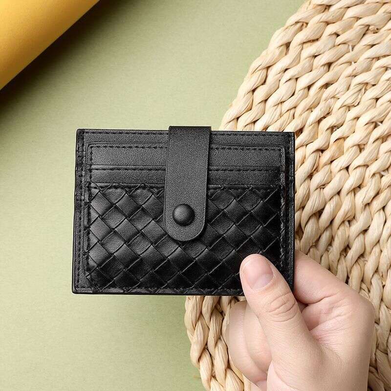 Card Holder for Women Compact ID Case Leather Texture Men's Holder Anti-Degaussing Driver's License Card Clip Exquisite Coin Purse Woven Wom