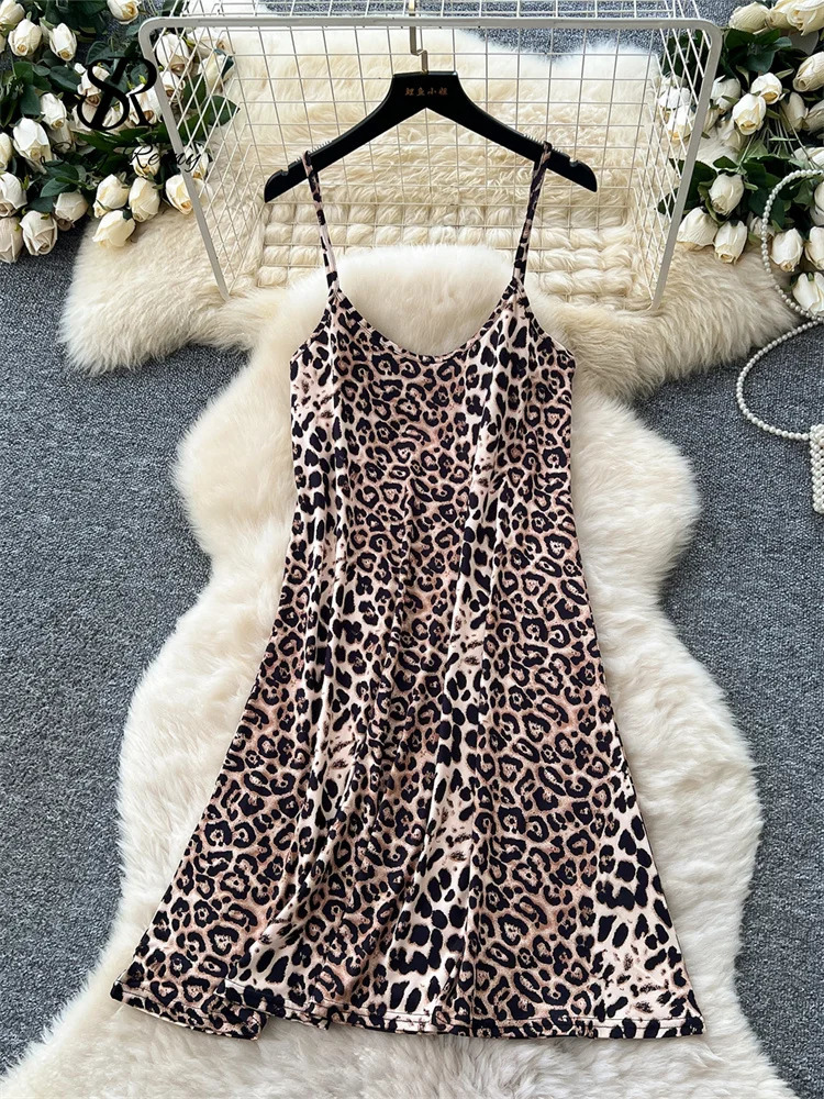 SINGREINY French Style Chiffon Long Dress Autumn Women Stand Collar Lantern Long Sleeves Ruffle Holiday Leopard Print Dress Suit 250728