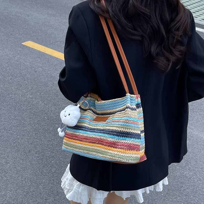 2025 Autumn New Women s Shoulder Bag Fashion Color Block Rainbow Weaving Bag Autumn New Handbag Women s Crossbody Bag Autumn New trend Designer Bag