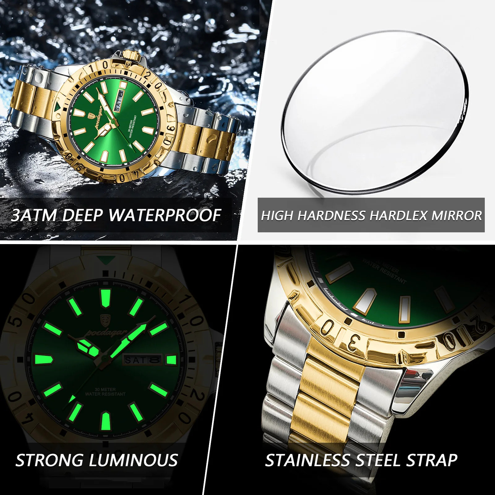POEDAGAR Quartz Man Watch Waterproof Luminous Date Week Men Watch Military Stainless Steel Mens Watches Sport Male Clock 250807