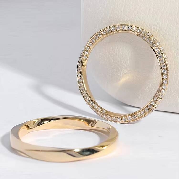 Xingguang 14k Pure Gold Mobius Moissanite Round Brillaiant Cut Vvs Clarity d Color Set Rings for Women Jeweley