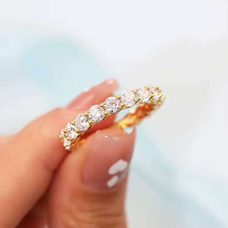 Fine Jewelry Solid Yellow Gold 3mm Round Cut Lab Dia Wedding Ring
