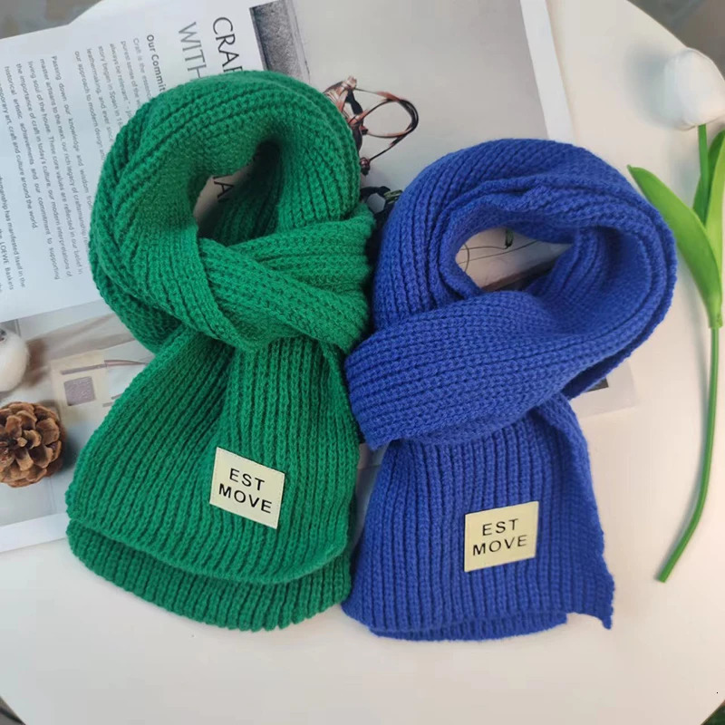 RICYGVM Solid Color Woolen Knitted Scarf For Women Windproof Warm Scarves Blue Neck Collar Winter Korean Girl Cross Neckerchief 250807