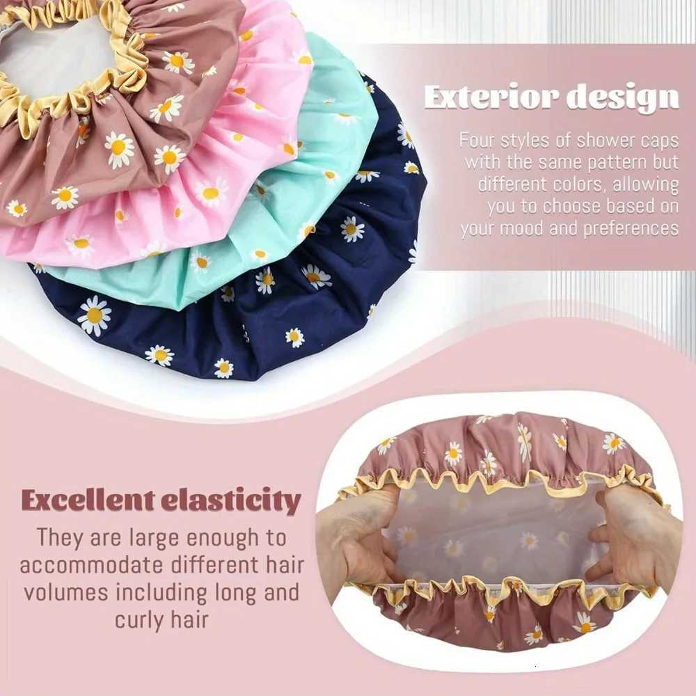 Satin Lined Shower Cap Adjustable Waterproof Bath Hair Bonnet with Silky Fabric for Women Travel Z250808