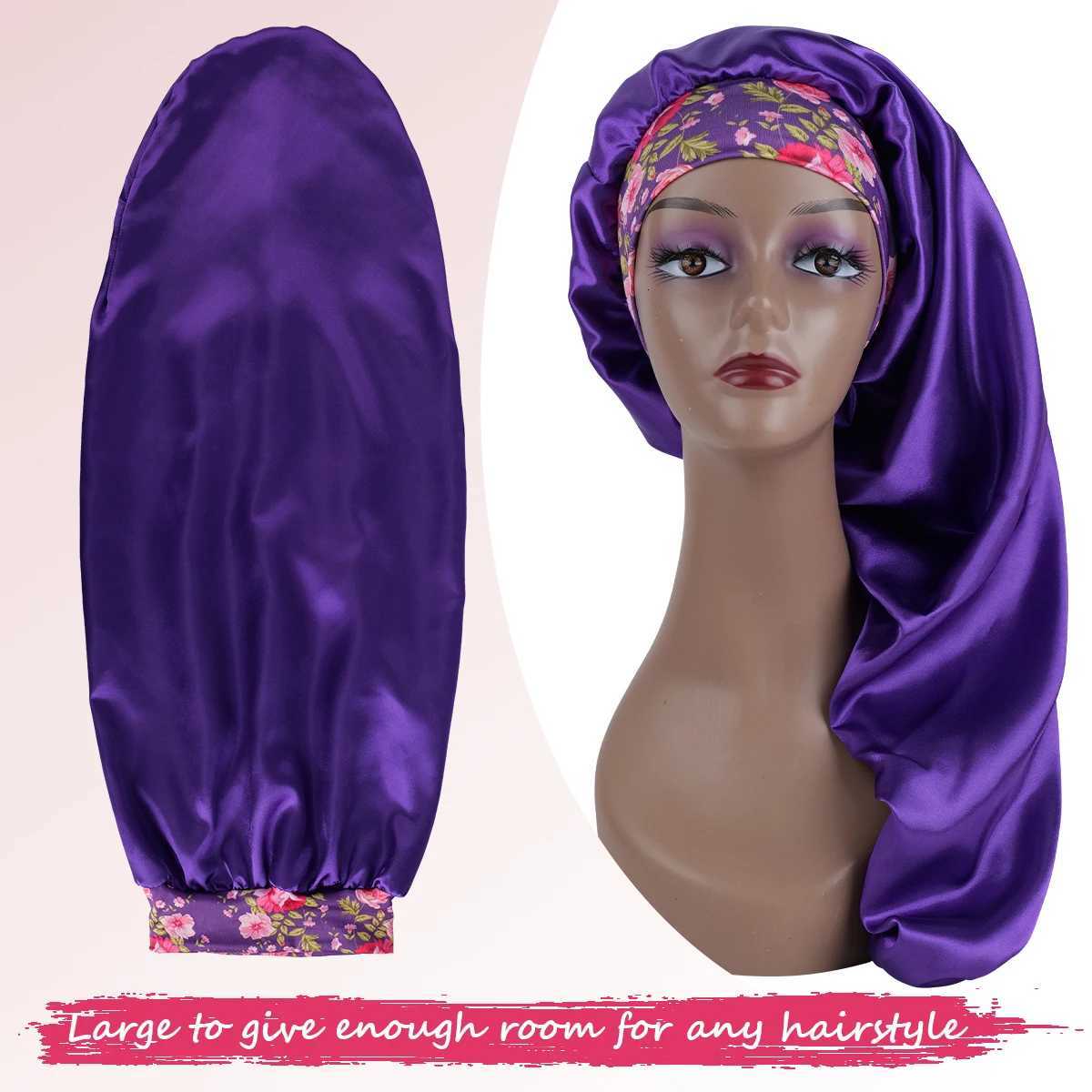 2024 Womens Extra Long Satin Sleep Bonnet - Oversized Elastic Hair Turban with Adjustable Ribbon Breathable for Curly/Natural Hair Z250808