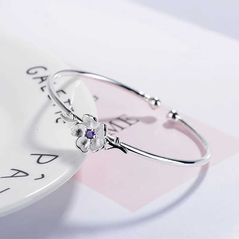 925 Sterling Silver Plum Flower Open Bracelets Bangles High Quality Elegant Lady Sterling Silver Jewelry Womens Bracelet Z250807