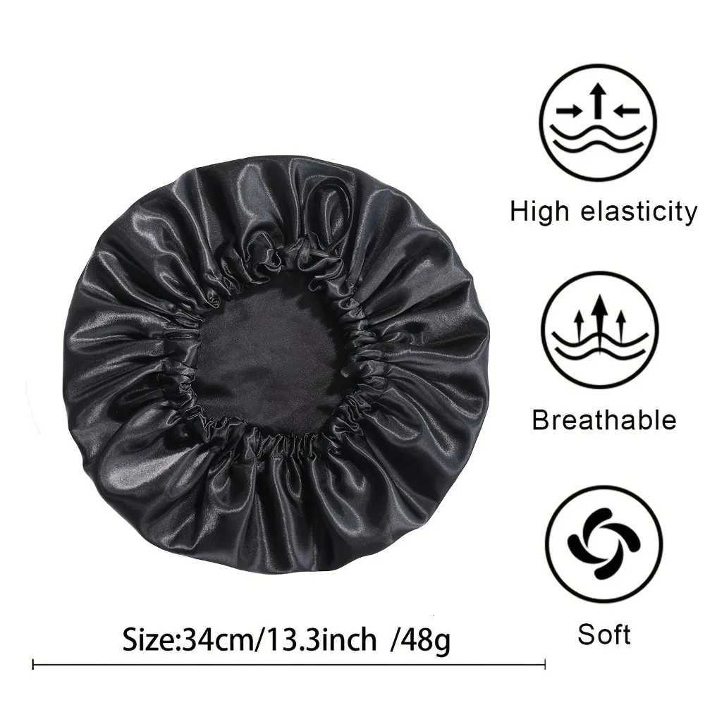 Double Layer Satin Sleep Bonnet for Women Adjustable Large Hair Cap with Silk Lining for Curly Hair Protection Styling Tools Z250808