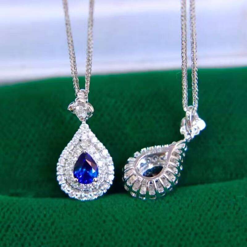 Fine Jewelry Romantic Cut Lab Grown Sapphire VVS Moissanite Dia Necklace White Gold Pendant