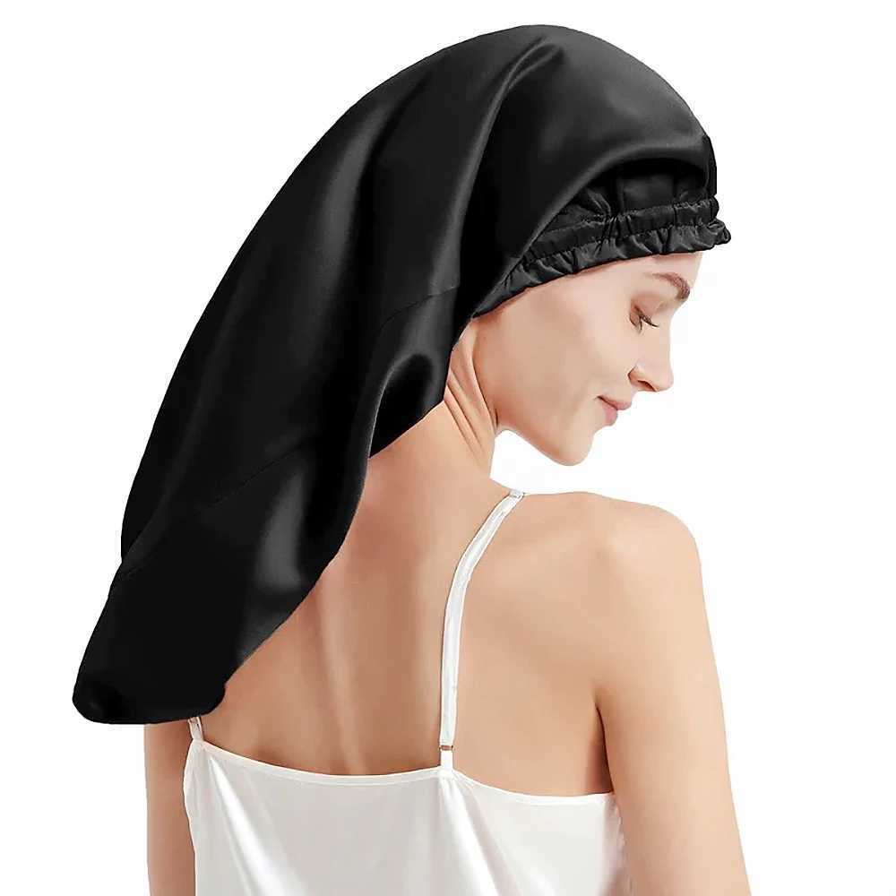 Pure Mulberry Silk Bonnet Sleep Hair Cap Long Bonnets Hair Wrap Adjustable Straps for Long Curly Hair Braid 19 Momme Z250808