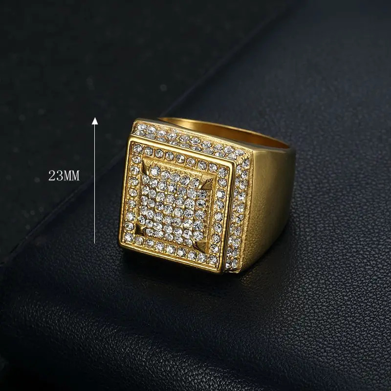 Stainless Steel Hip Hop Gold Plated Square Full Zircon Rings for Men Women Friends Couple Gift Fashion Jewelry 250717