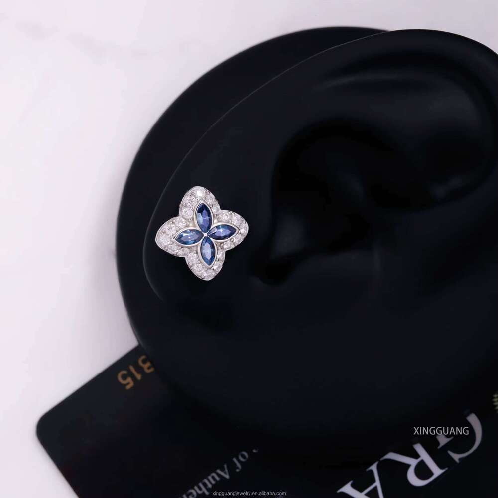 XG VVS Moissanite Stud Four Leaf Style Sier Clovers Dia for Woman Men Fine Jewelry Earrings