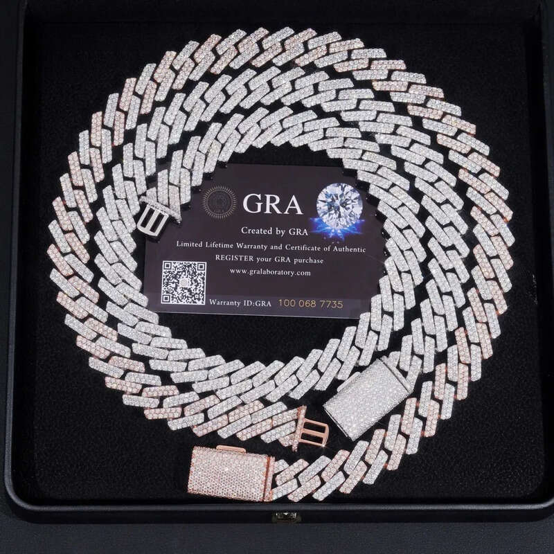 Hip Hop Jewelry High Quality 15mm Two Row Popular Sier Moissanite Iced Cuban Link Chains