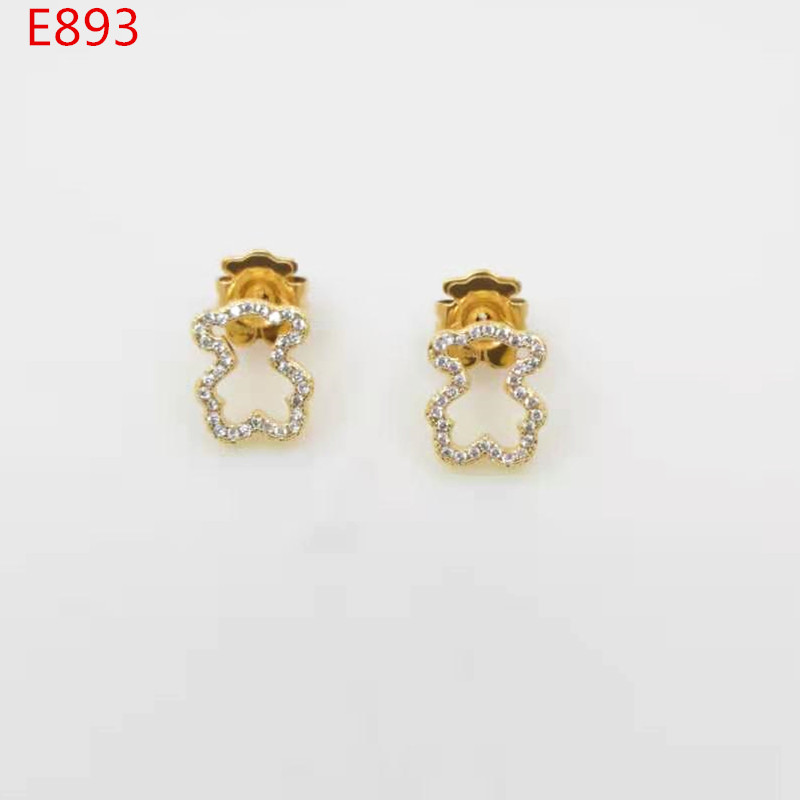 Fashion Women Men Girls Bear Silver Gold Stainless Steel Copper Animal Round Hollow White Color Zircom Span Stud Earrings Jewelry