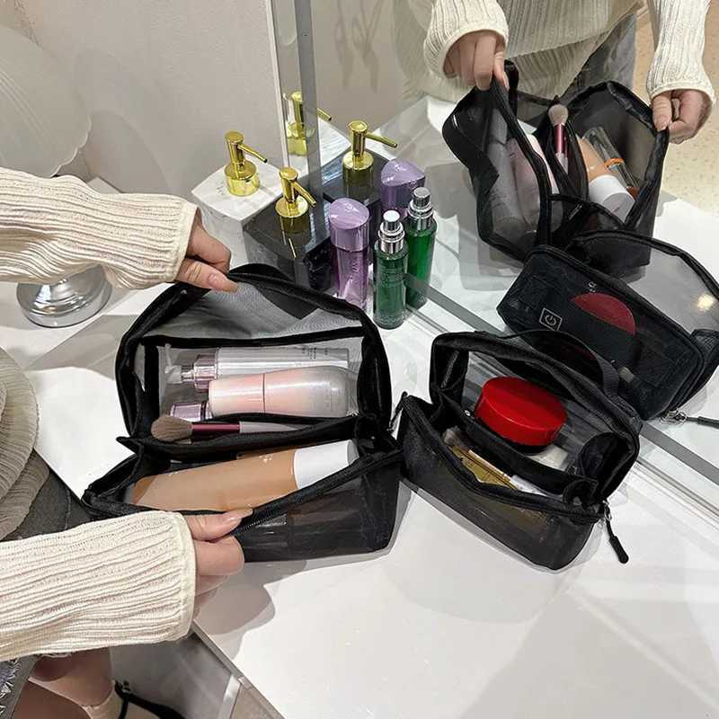 Double Layer Travel Makeup Bag Large Capacity Mesh Cosmetic Pouch Makeup Pouch Mens Bag Travel Essentials Cosmetic Pouch Y250808
