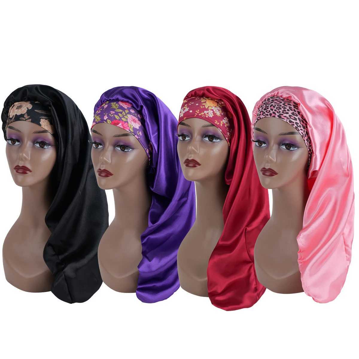2024 Womens Extra Long Satin Sleep Bonnet - Oversized Elastic Hair Turban with Adjustable Ribbon Breathable for Curly/Natural Hair Z250808