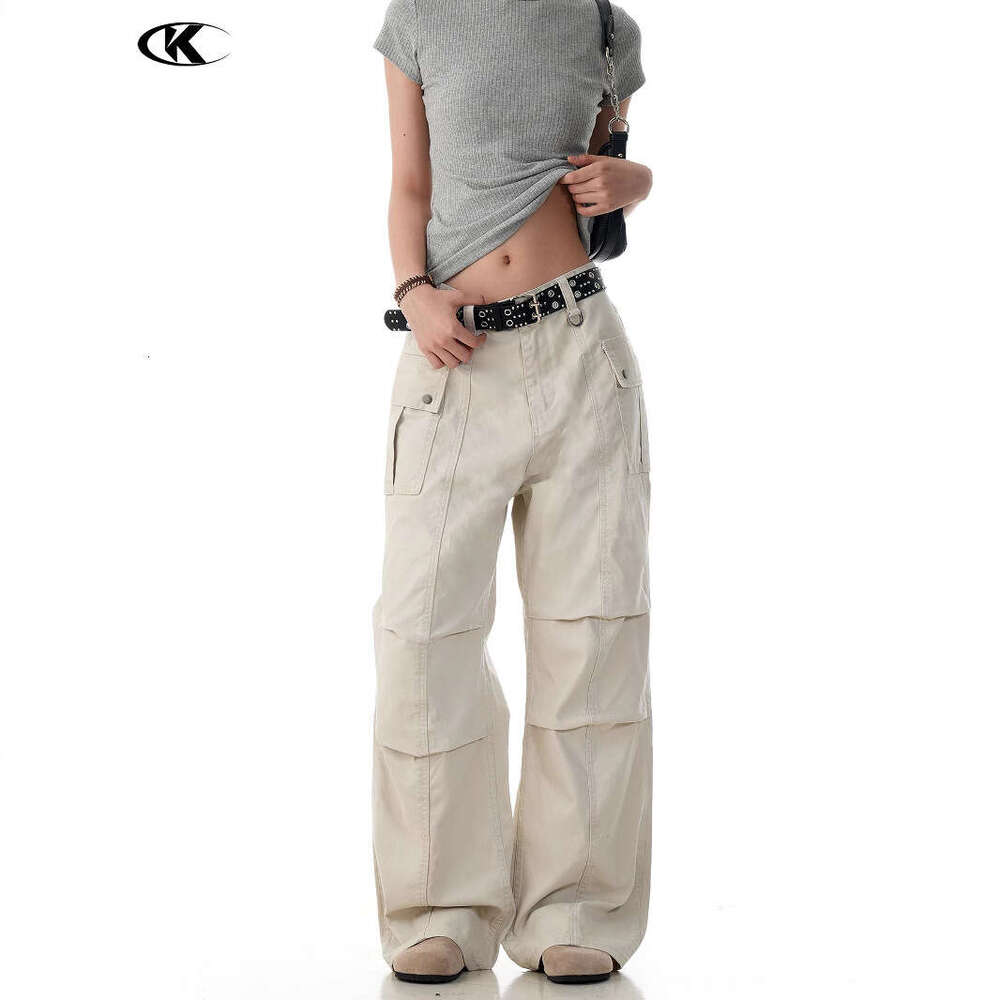 11Kn American Style Straight-Leg Slightly Flared Cargo For Men And Women Slimming Multi-Pocket Simple Loose Casual Pure Cotton Long Pants B5