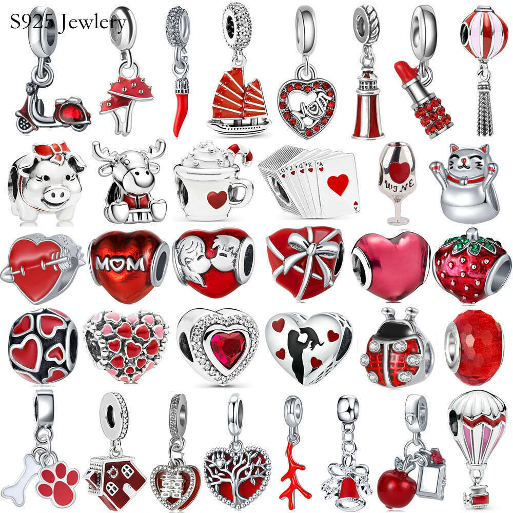 The New Popular 925 Sterling Silver Suspension Cute Red Cat Heart Pendant Is Suitable For Primitive Charm DIY Bracelet Necklace Accessories Jewelry