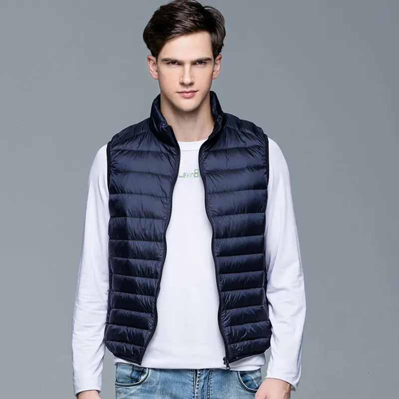 Winter Men White Duck Down Vest Ultralight Sleeveless Vest Jacket Fashion Stand Collar Men Large Size Loose Vest Male M-5XL 250804