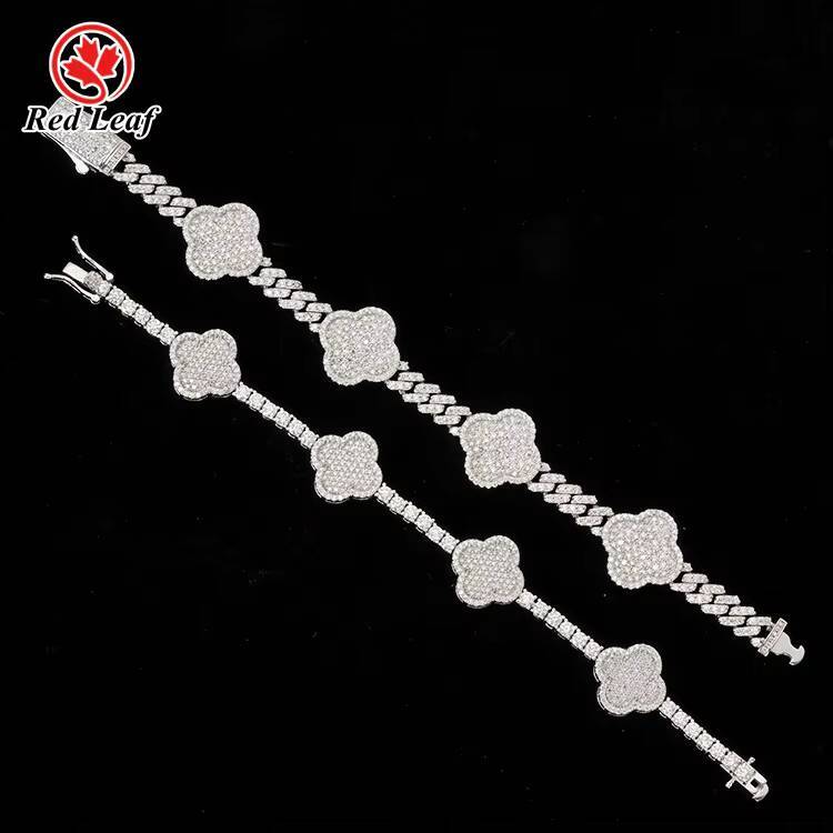Redleaf Flower Shape 925 Sterling Silver Plated 18K Gold Bracelet Round D VVS1 Moissanite Tennis Bracelet Bangle