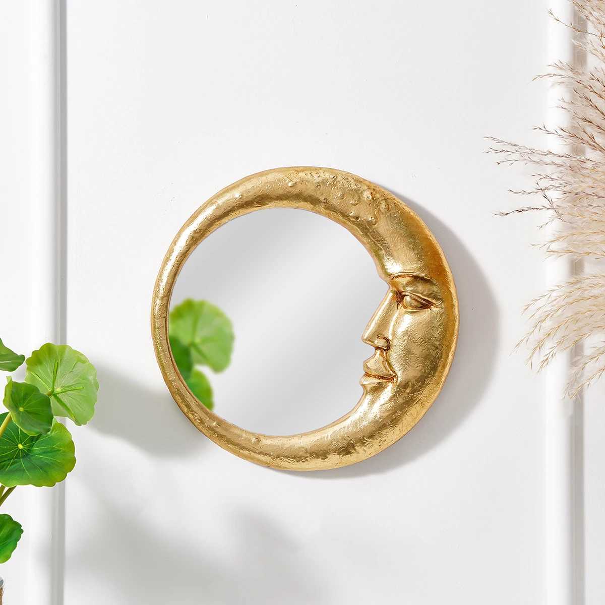 1PC resin material gold face meniscus round decorative hanging mirror decorative home art pendant creative makeup mirror. Z250807