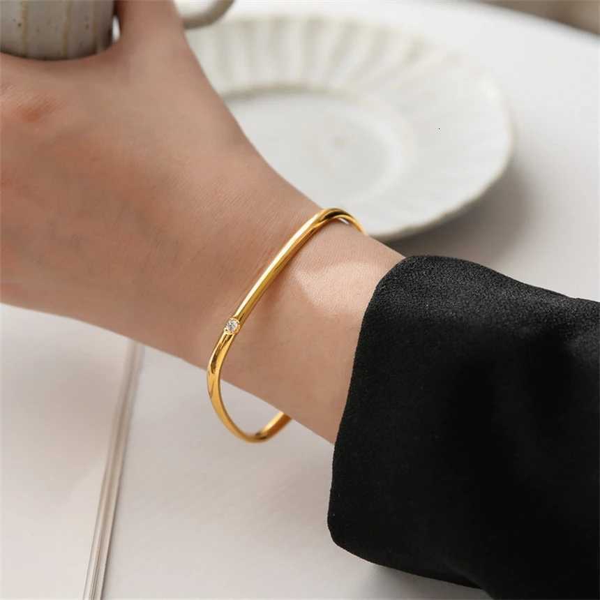 316L Stainless Steel Single Zircon Square Shape Simple Versatile Bracelets For Women Fashion Fine Jewelry Gift SAB650 Z250807