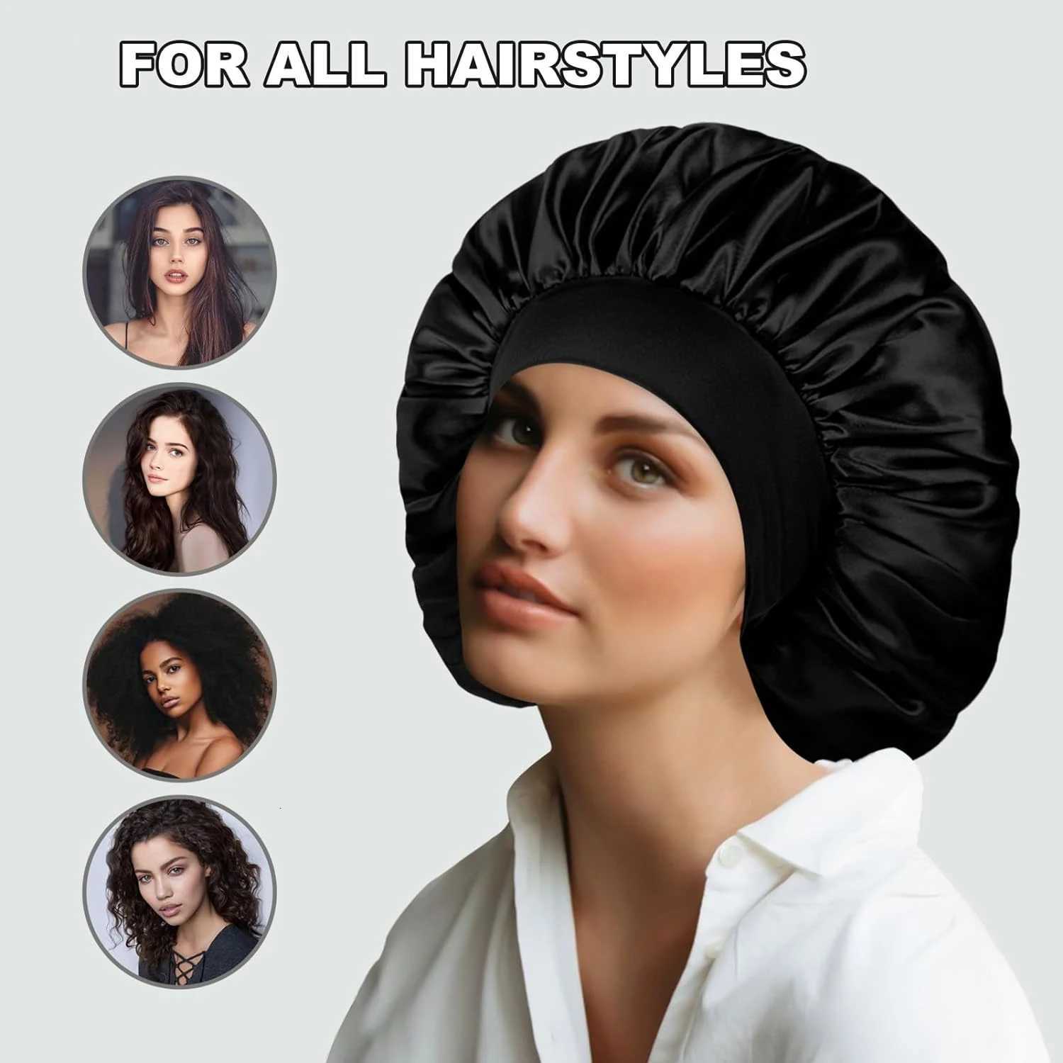3pcs Womens Fashion Bonnet Large Wide Edge Elastic Hat Casual Sports Silk Smooth Suitable for Curly Straight Hair Sleeping Hat Z250808