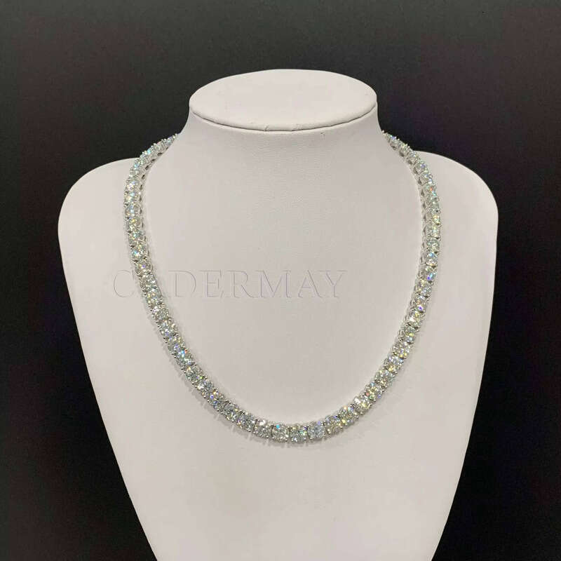 Iced Out Sterling Sier 6mm D VVS Tennis Necklace Moissanite Chain for Hip-Hop Jewelry