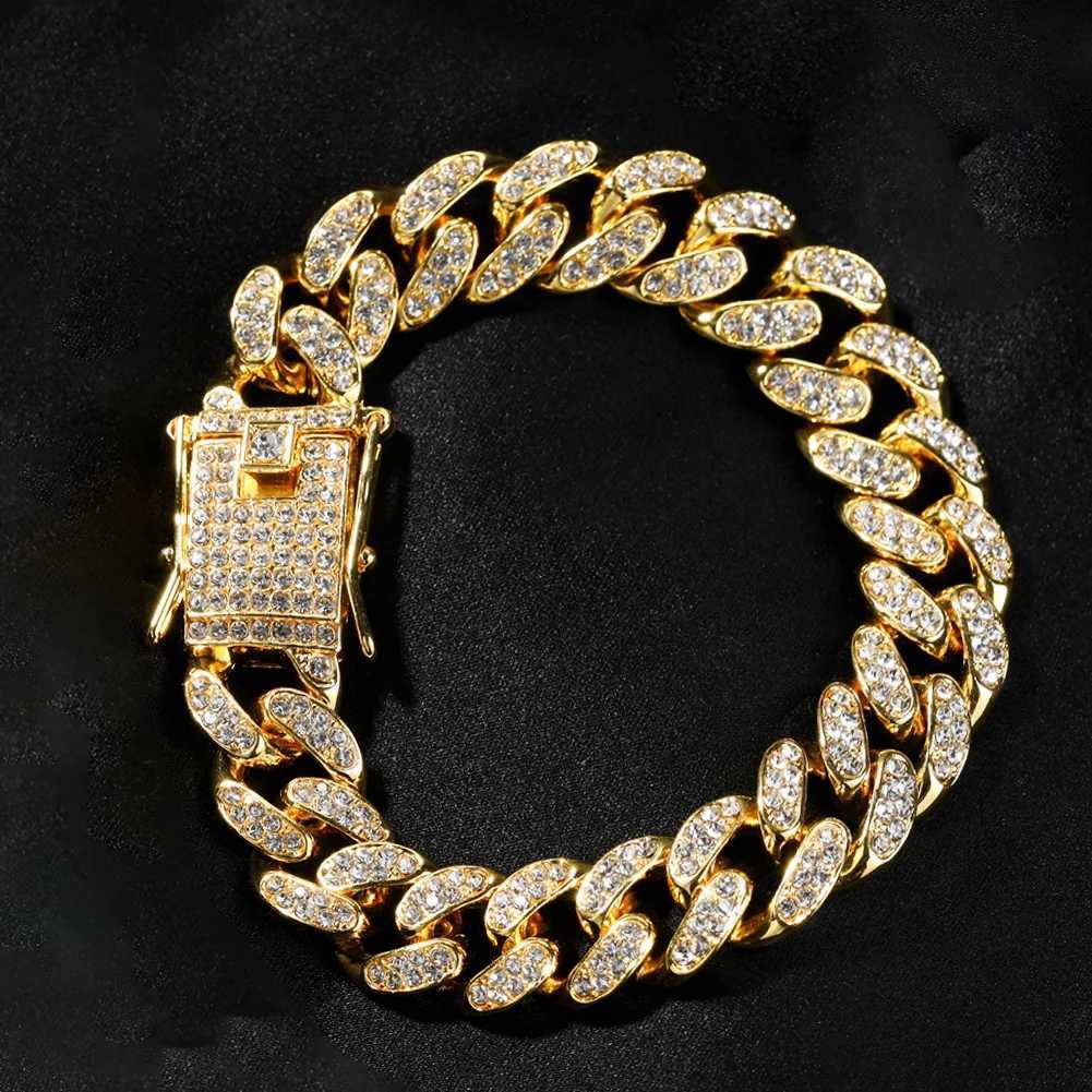13MM Prong Cuban Link Chain Bracelet for Men and Women Bling Iced Out 2 Row Rhinestone Paved Miami Rhombus Cuban Chain Jewelry Z250807