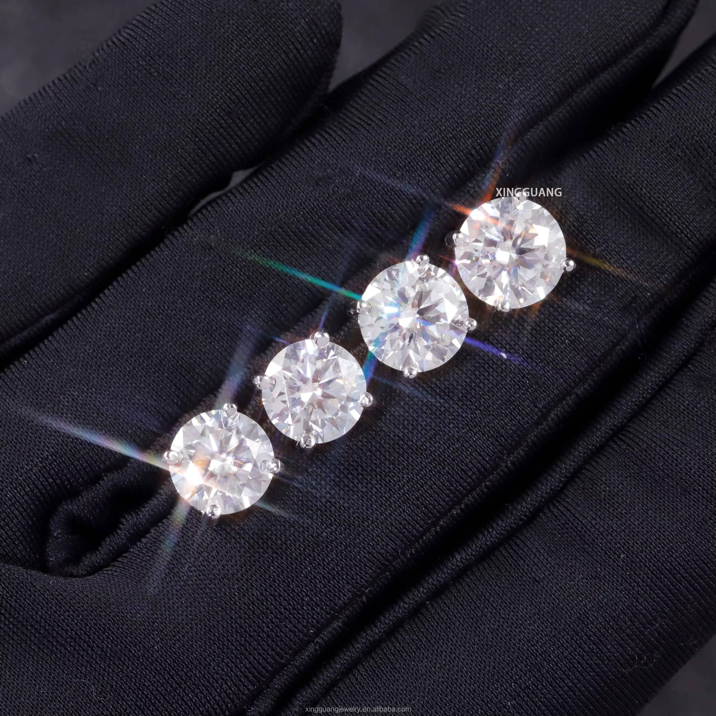 Hot Sale Classic 4 Prongs D VVS Brilliant 8H 8A Round Moissanite Pass Diamond Test White Gold Earring Studs Women Jewelry