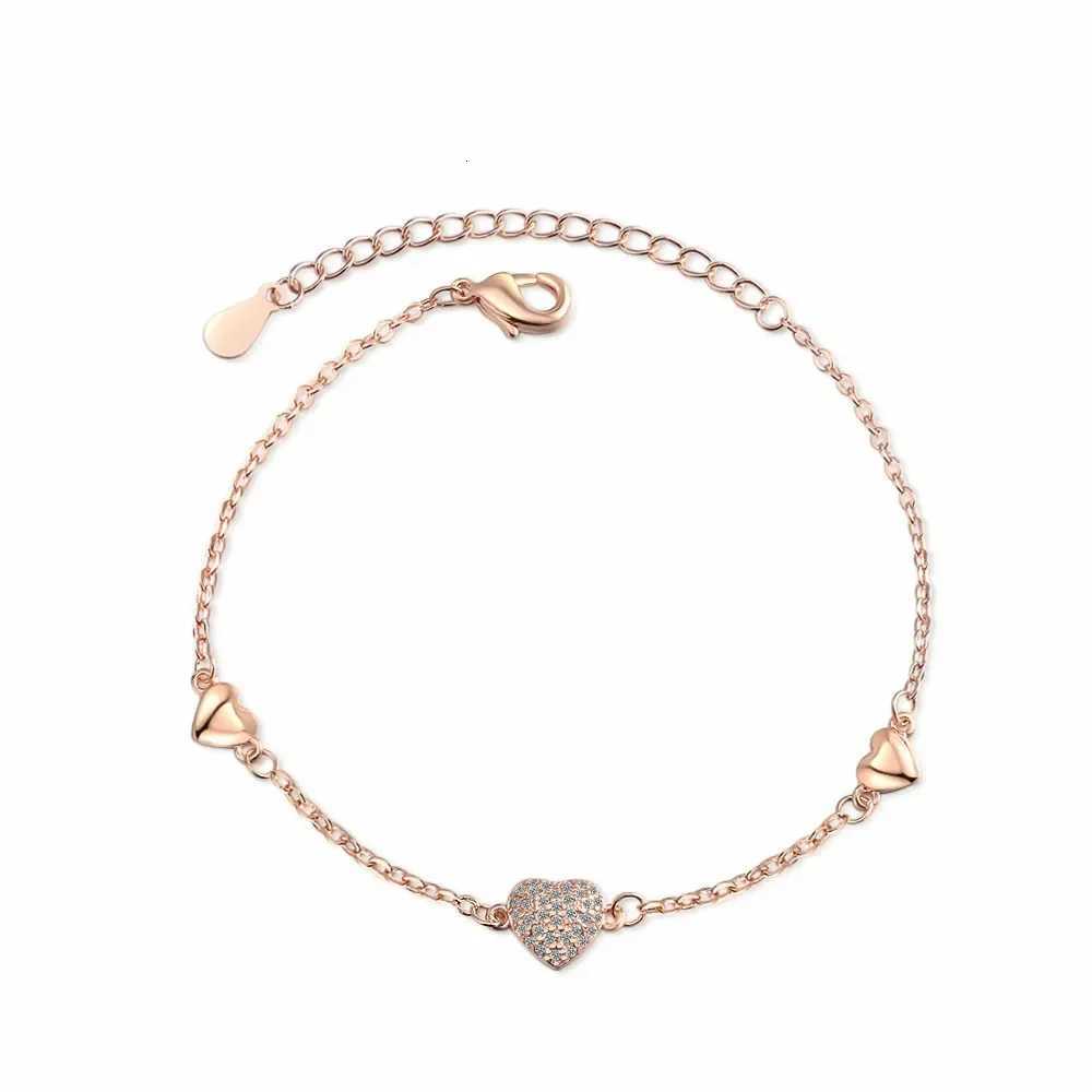 925 Sterling Silver Electroplated 18k Rose Gold Love Pendant Bracelet (17cm+5cm) Wedding Luxury Jewelry Z250807