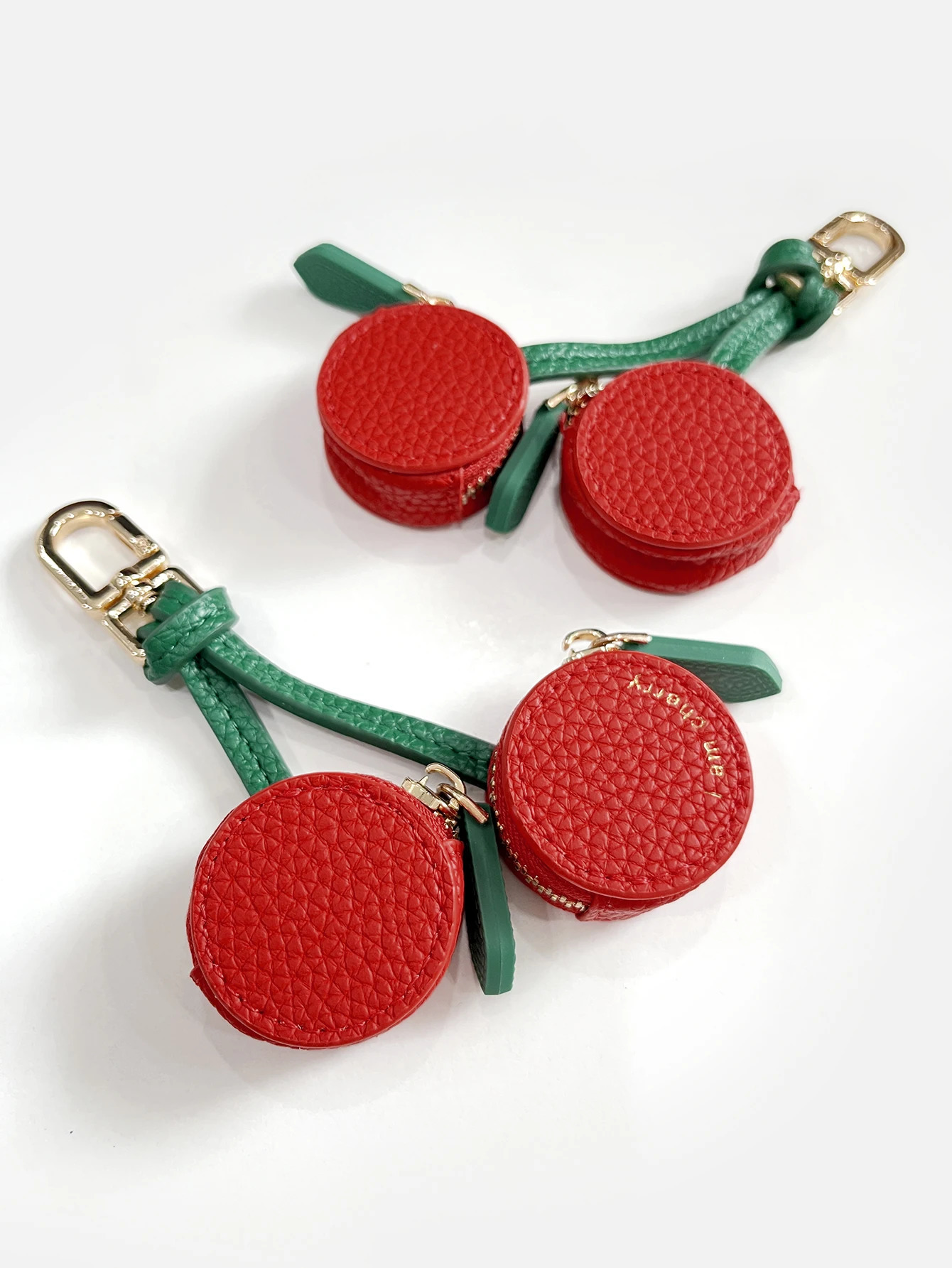 Fashion personality red cherry shape fruit pendant coin purse mini cute keychain PU leather bag small gift for girls 250801