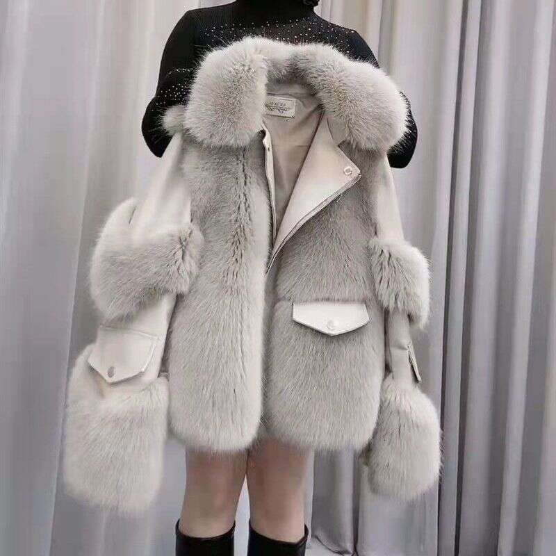 Haining For Women Fine Imitation Fox One-Piece Young Lady Style Fur Coat