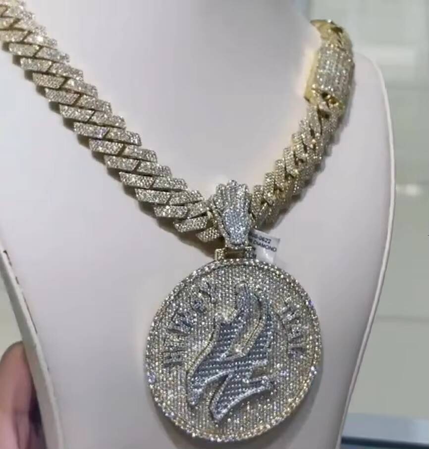 Custom Letter Name VVS Moissanite Disc Pendant Charms Silver Hip Hop VVS ChampionD Color Moissanite Pendant Men Jewelry
