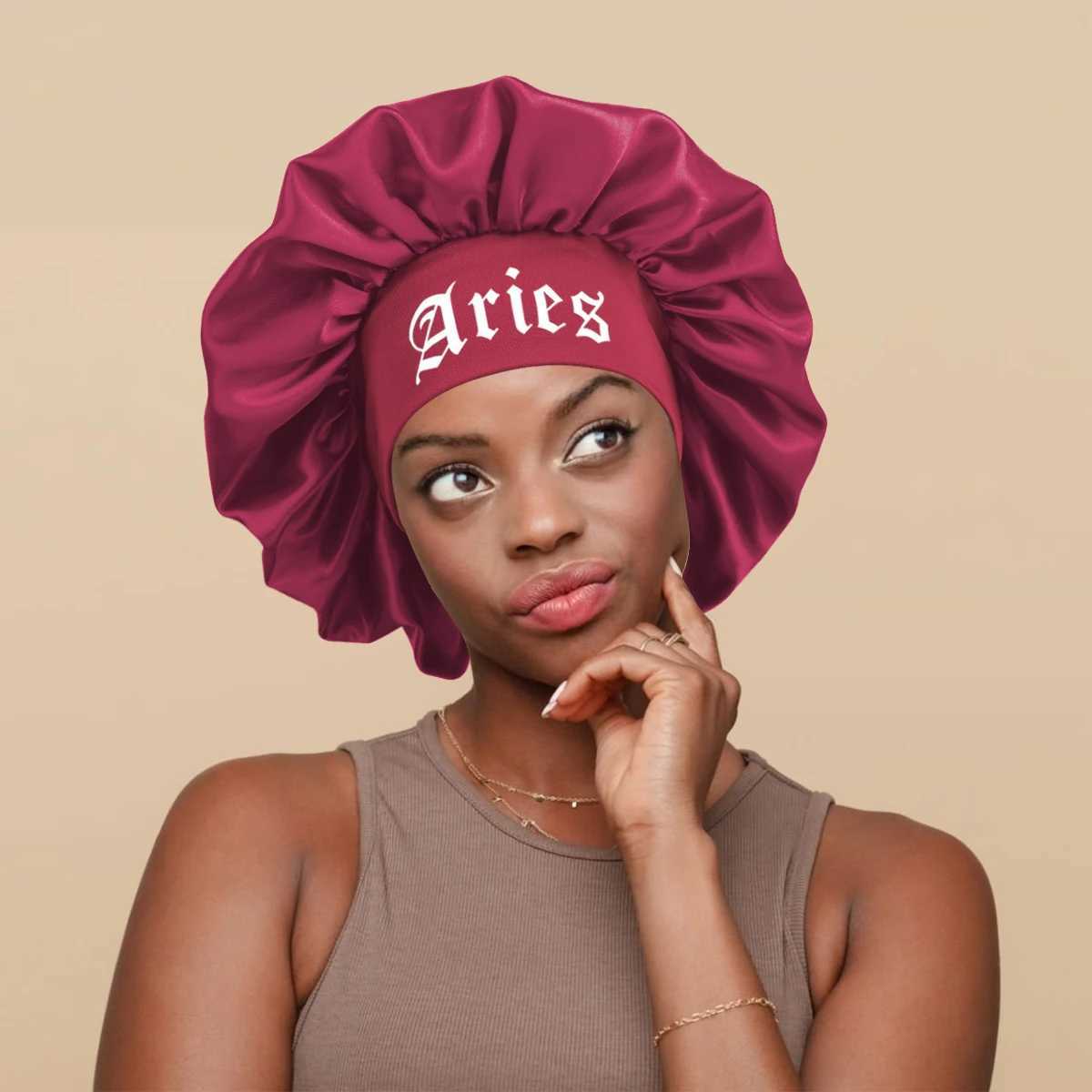 1PConstellation Printing Satin Wide Band Sleep Bonnet Soft Sleeping Bonnet with Wrap Band Make Up Washing Face Daily Use Bonnet Z250808