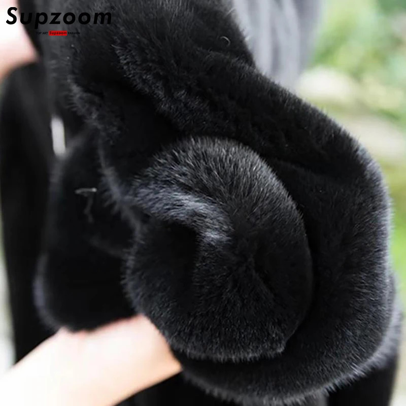 Supzoom Arrival Top Fashion Winter Warm Flowing Gold Mink Sheep Sheared Fur Zipper Mens Solid Hooded Jacket 250806