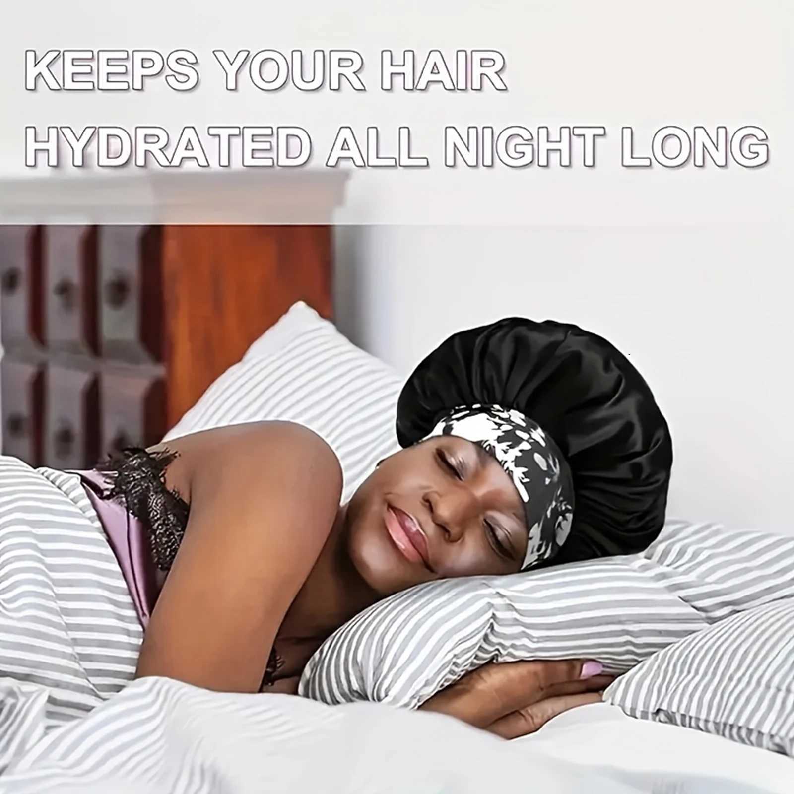Womens Fashion Bonnet Flower Printed Hair Hat with Wide Edge Elastic Silk Smooth Satin Face for Daily Home Sleep Hat Z250808