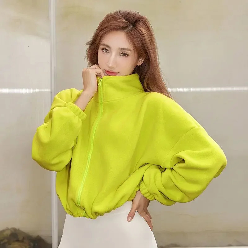 Women Loose Cropped Jacket Zipper Sweatshirt Y2k Long Sleeve Coat Cardigan Sportswear Streetwear Drawstring Tops Clothing 250808