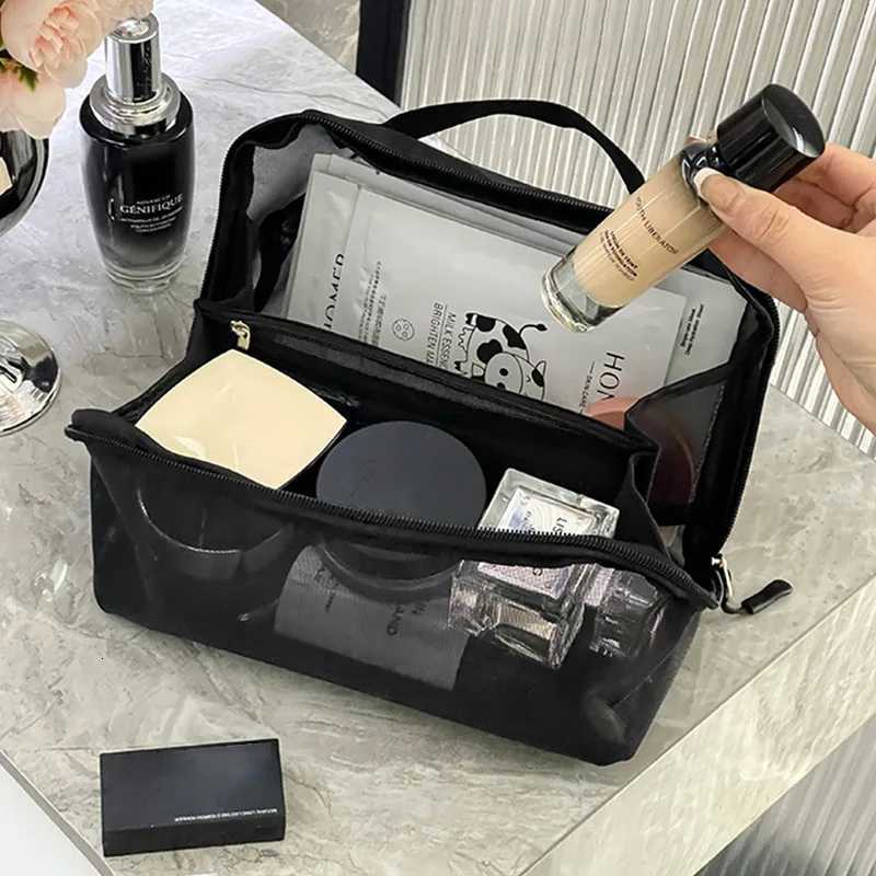 Double Layer Travel Makeup Bag Large Capacity Mesh Cosmetic Pouch Makeup Pouch Mens Bag Travel Essentials Cosmetic Pouch Y250808