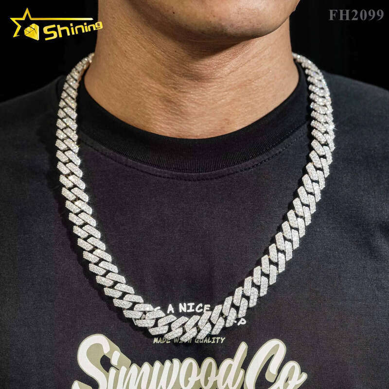 Iced Out Necklace Sterling Sier 15MM Wide GRA Certificate Moissanite Hip Hop Jewelry Miami Cuban Link Chain