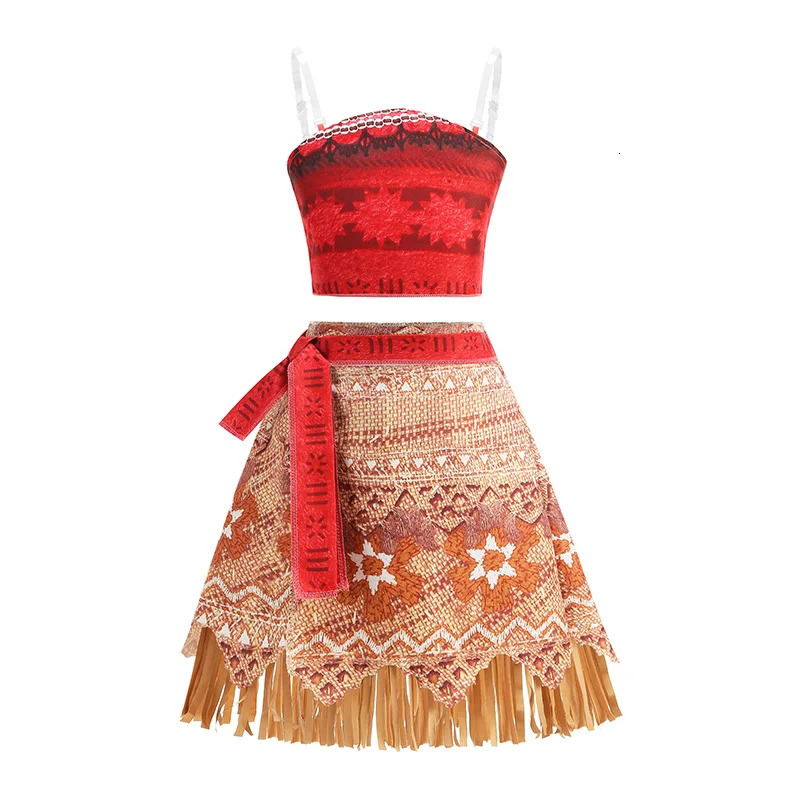 Girls Moana Princess Dress for Kids Carnival Cosplay Vaiana Costume Children Birthday Party Headwear Necklace Flower Clothes Set 250807 - view 3