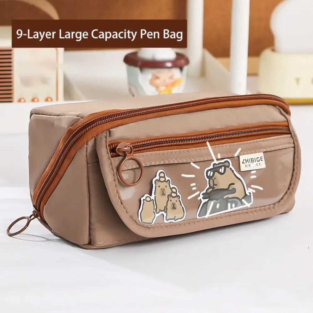 9-Layer Large Capacity Pen Bag INS Solid Color Canvas Pencil Case Creative Simple Stationery Storage Pouch Lovely Student Gift Y250808