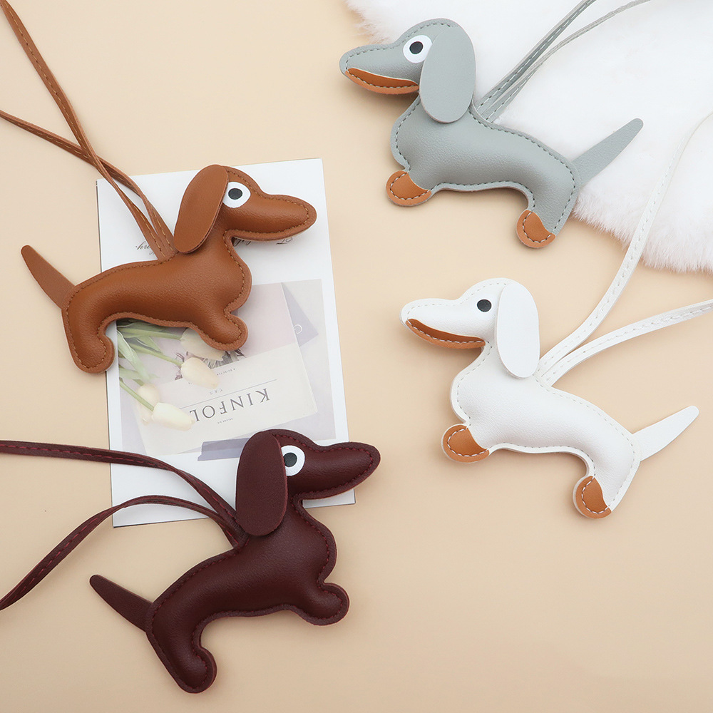 Animal Leather Bag Charms Dachshund Pendant Cartoon Leather Puppy Bag Pendant Mobile Phone Case Accessories Creative Car Accessories