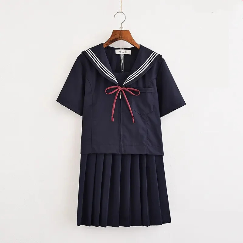 Navy Blue JK Uniform Summer Shortlong Sleeve Japanese School Uniforms Girls Sailor Sets Pleated Skirt COS Costume 250729
