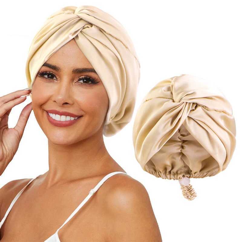Bonnet Solid Color Silk Turban Hat for Women Soft Sleeping Night Cap Satin Hair Care Wrap Beanie Headscarf Adjustable Twist Headwear Z250808