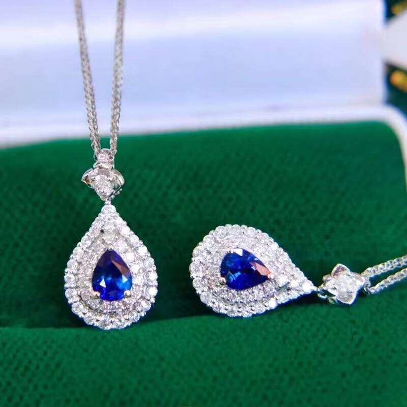Fine Jewelry Romantic Cut Lab Grown Sapphire VVS Moissanite Dia Necklace White Gold Pendant