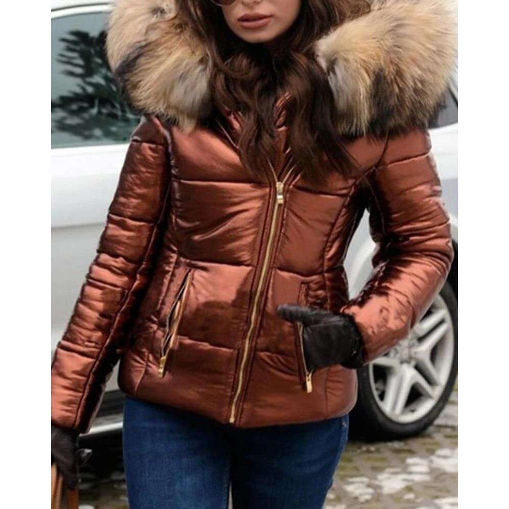 Women's Large Size Jackets Cotton-Padded Down-Padded Jackets, Short Hooded fur coat