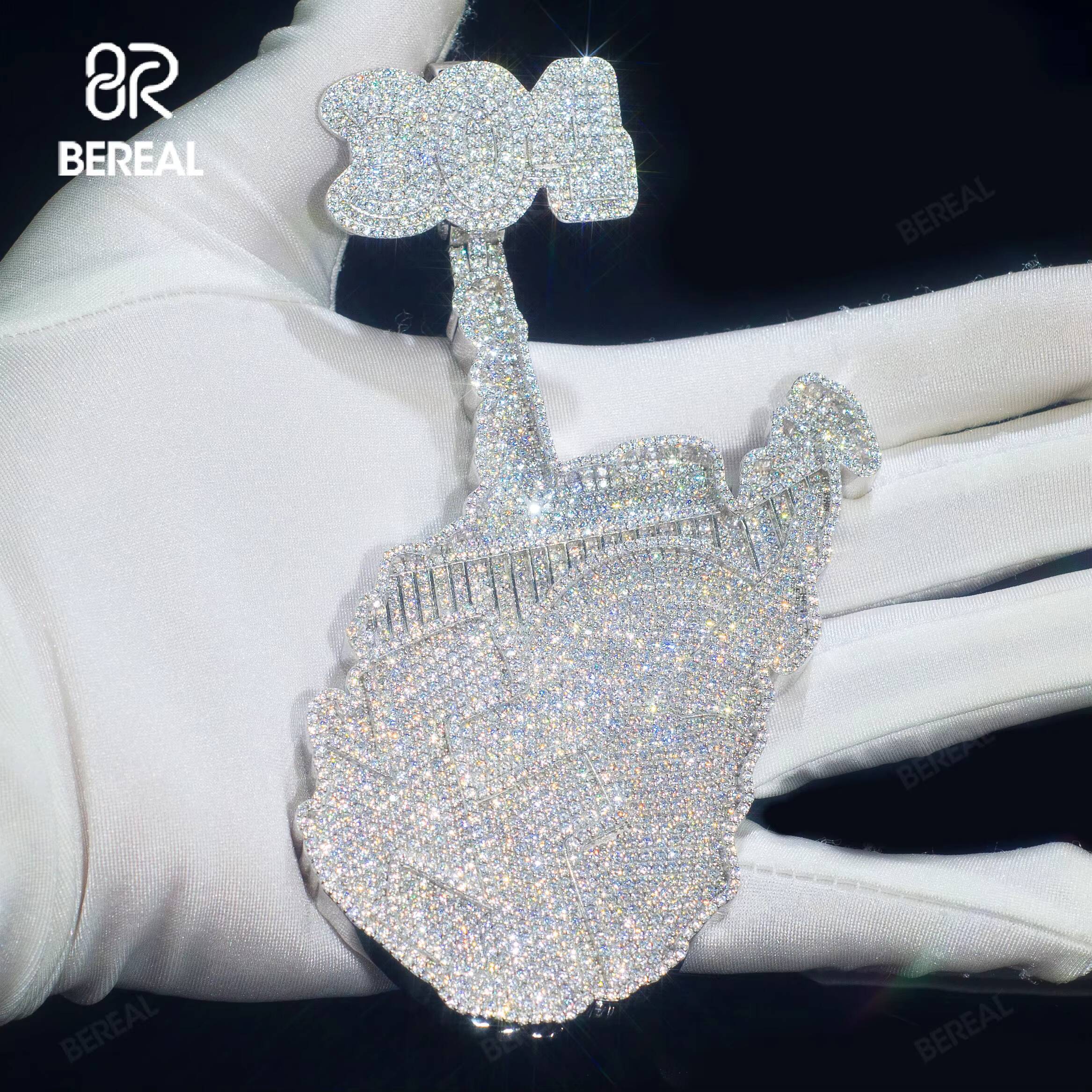 Custom Gold Plated Vvs Moissanite Pendant Hip Hop Style Round Brilliant Cut Diamond 925 Silver Iced Out Pendant for Men Women